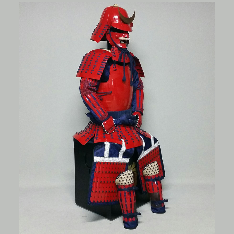 (Ready-To-Ship) L049 RED Okegawa Suit of Armor w/Darkblue lacing - SAMURAI STORE